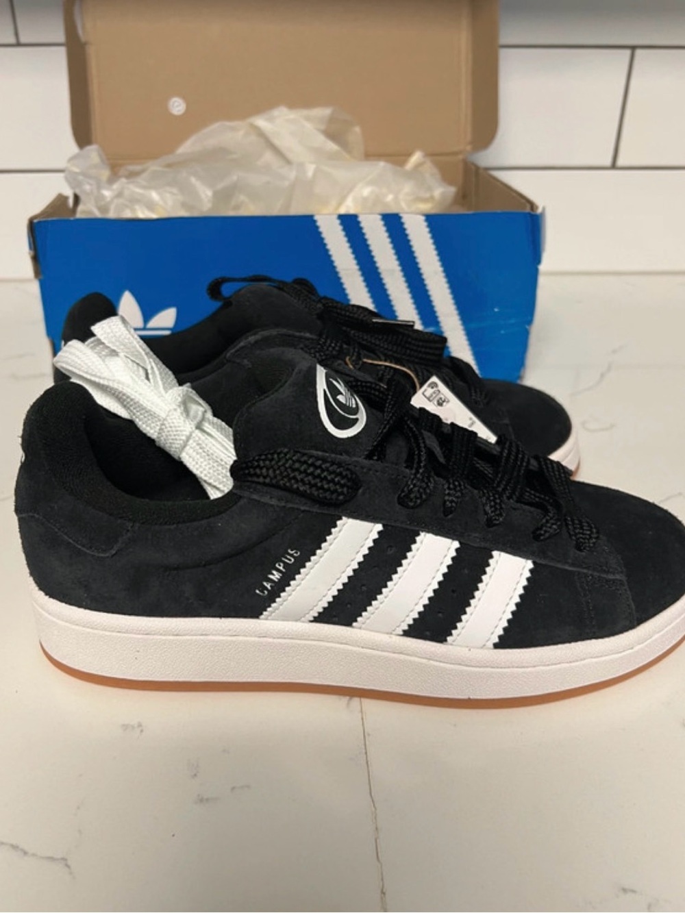 adidas Black & White Campus Suede Low-Top Sneakers